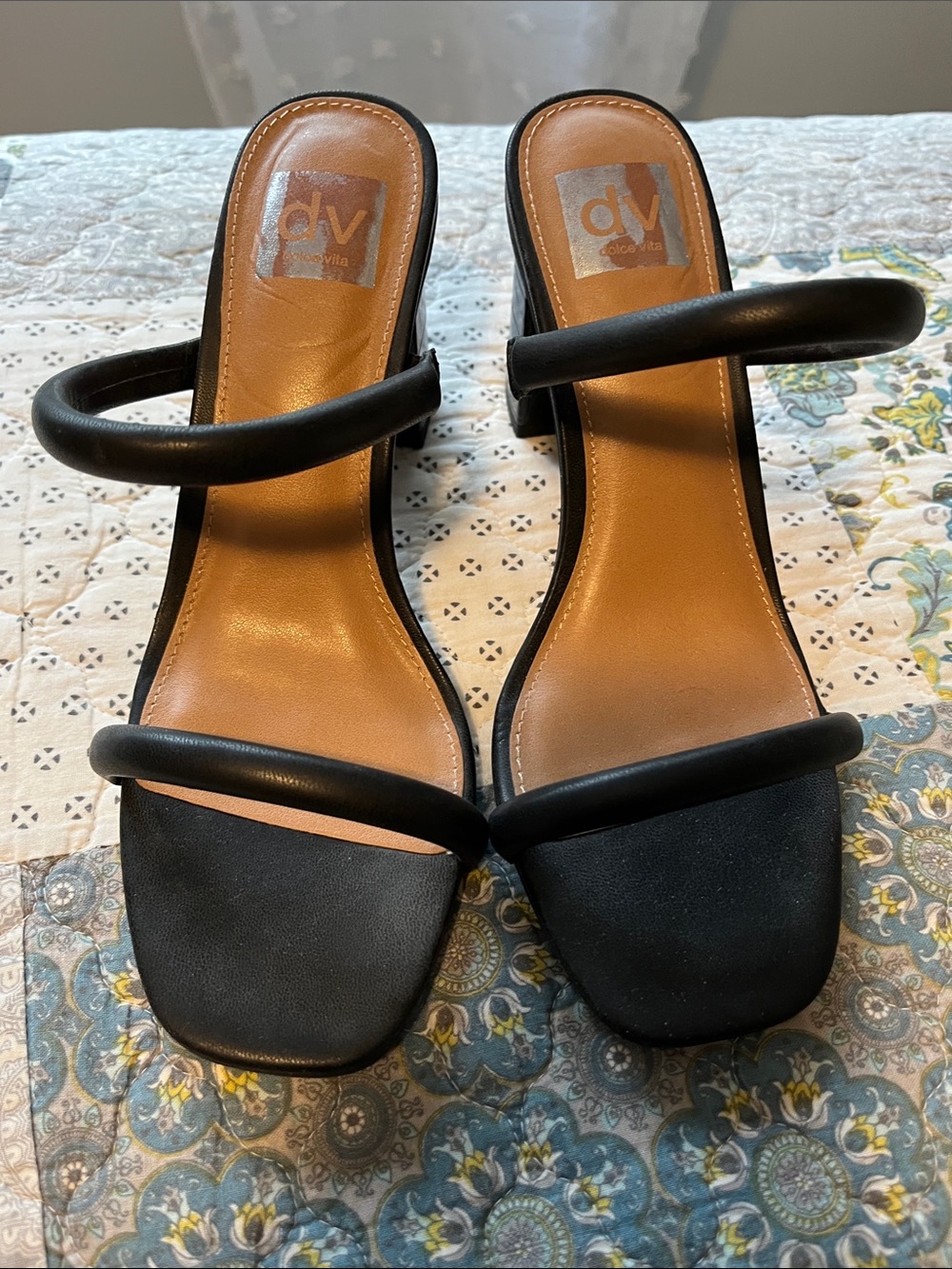 DV by Dolce Vita Black Double Strap Slide Heels